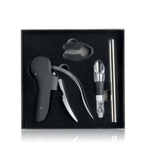 Kit para vinho personalizado em aço inoxidável - Preto | SAM Brindes