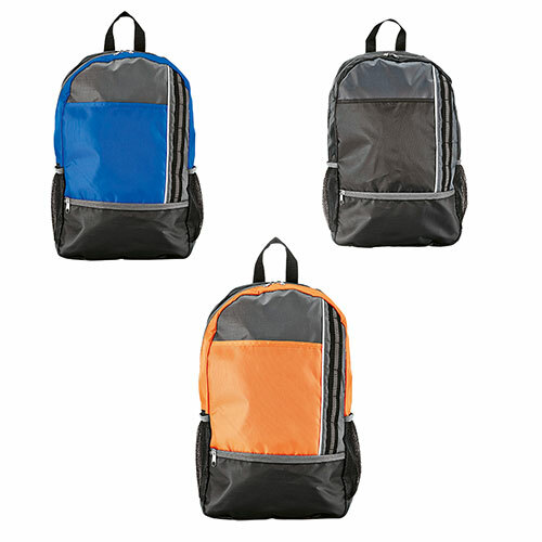 Mochila em poliéster, bolsos laterais e frontal