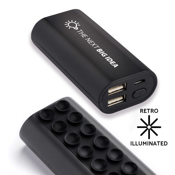 Power bank personalizada 5.000 mAh com luz e ventosas, em plástico