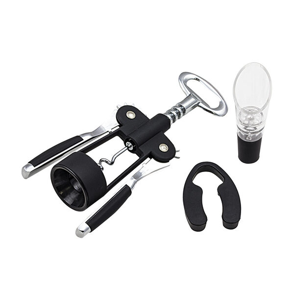 Conjunto personalizado para vinho em aço inoxidável, com saca-rolhas, abre cápsulas, decantador e corta cápsulas