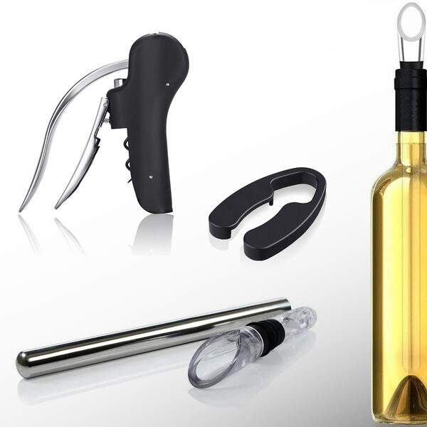 Kit para vinho personalizado em aço inoxidável, com saca-rolhas, refrigerador e corta-cápsulas