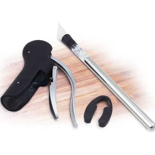 Kit para vinho personalizado em aço inoxidável, com saca-rolhas, refrigerador e corta-cápsulas