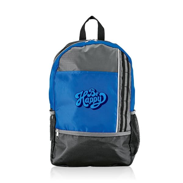 Mochila em poliéster, bolsos laterais e frontal
